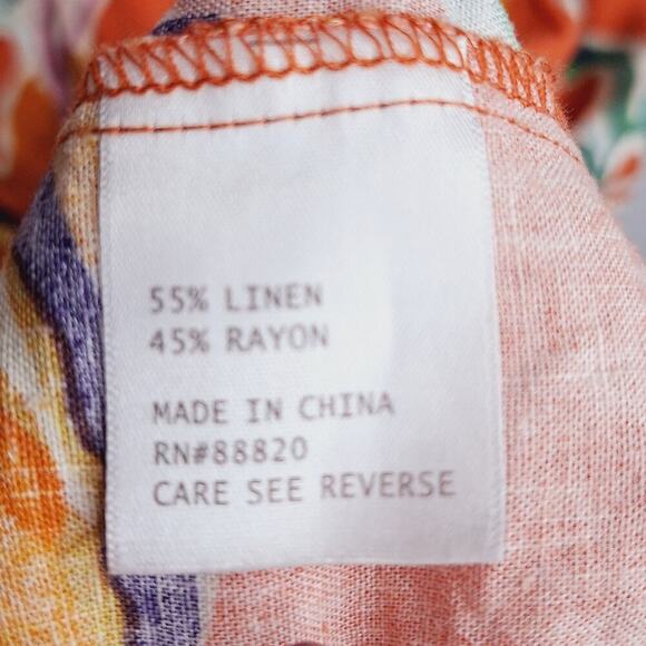 Rachel Rachel Roy Linen Floral Top 2X Popover Tiger Lily Flutter Sleeve V-neck - Picture 6 of 9